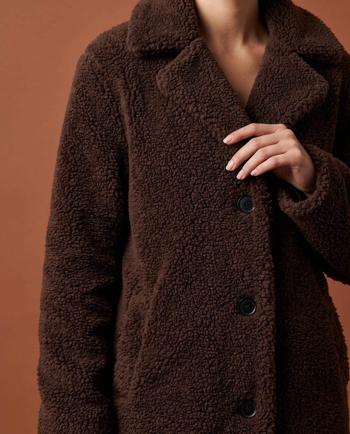 Delphine Teddy Coat for Women - Longline Notched Collar Fleece additional view
