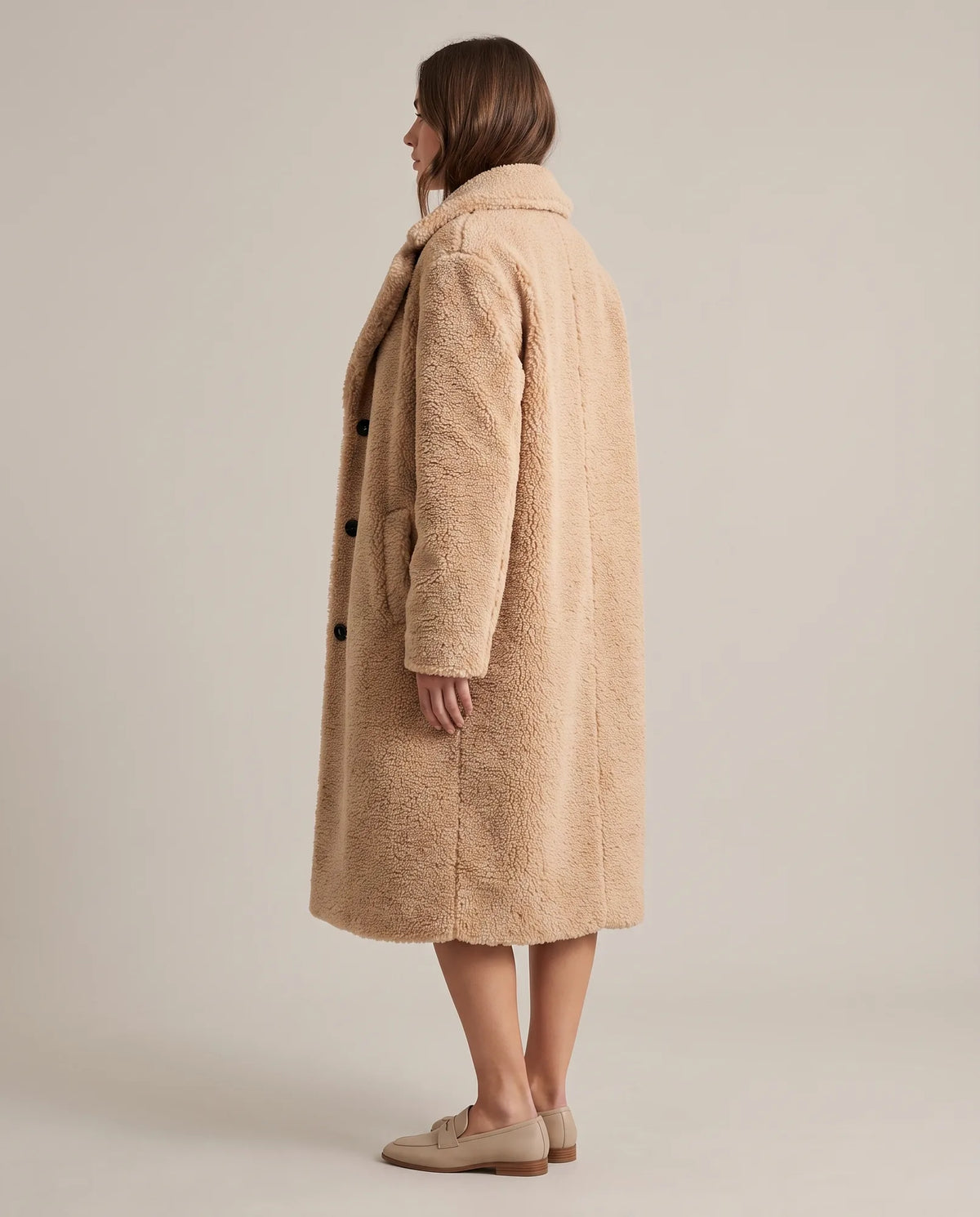 Delphine Teddy Coat for Women - Longline Notched Collar Fleece additional view