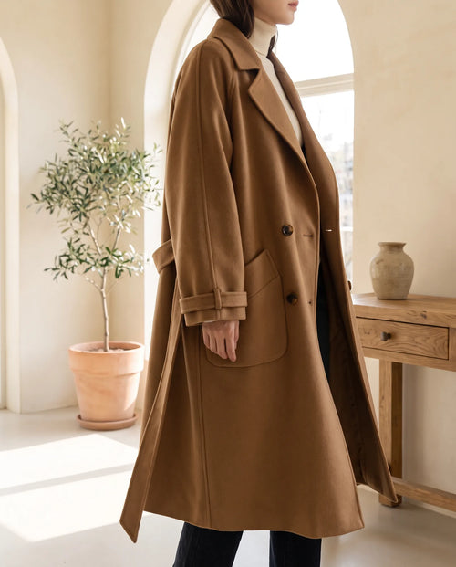 Adeline Elegant Long Coat for Women – Brown — side