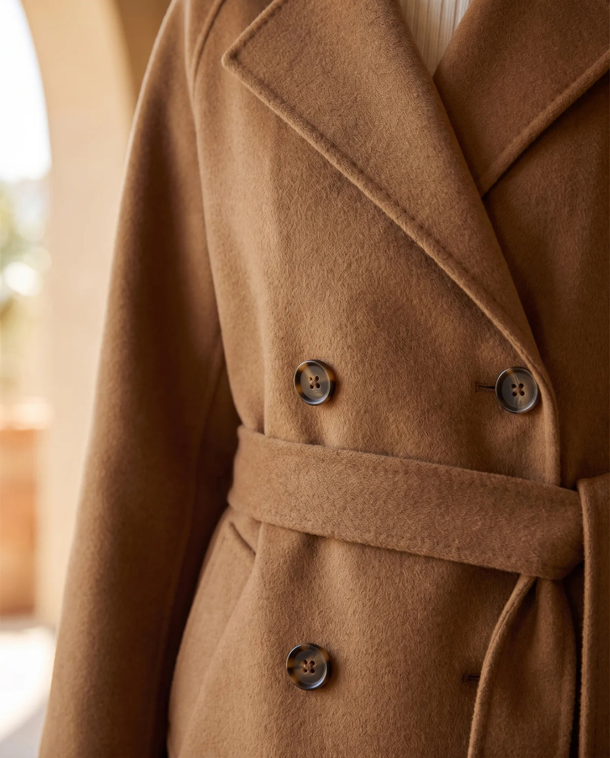 Adeline Elegant Long Coat for Women – Brown — detail