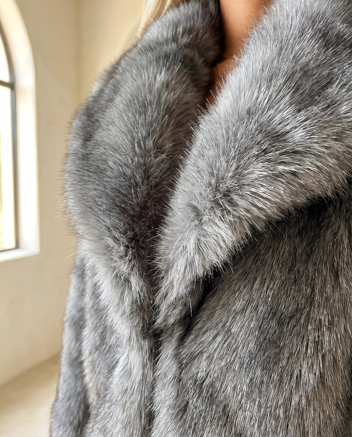 Beatrix Fluffy Lapel Jacket for Women – Grey — detail