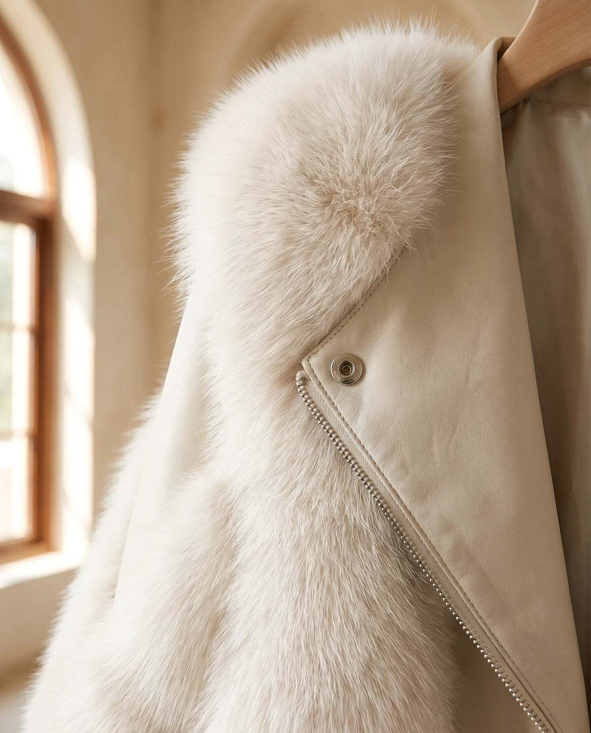 Faye Cropped Fluffy Winter Jacket for Women – Off-White — detail