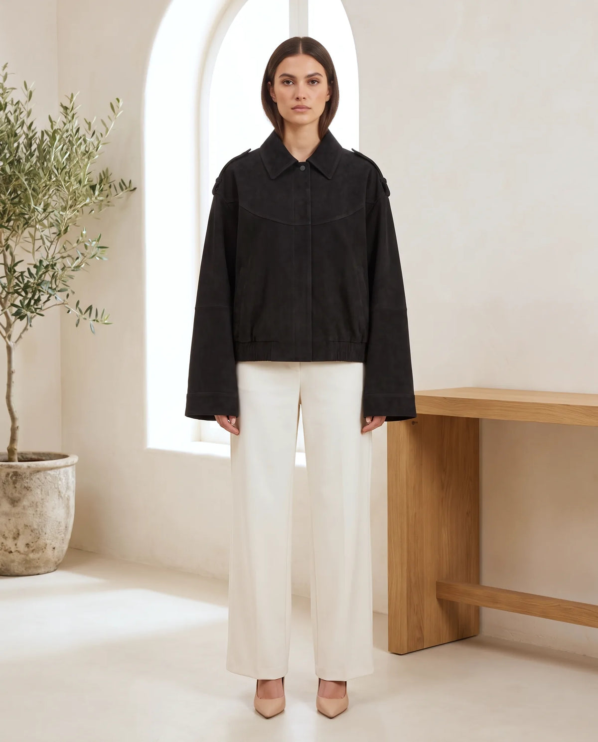 Hadley Faux Suede Jacket for Women - Oversized Shirt Jacket in Black