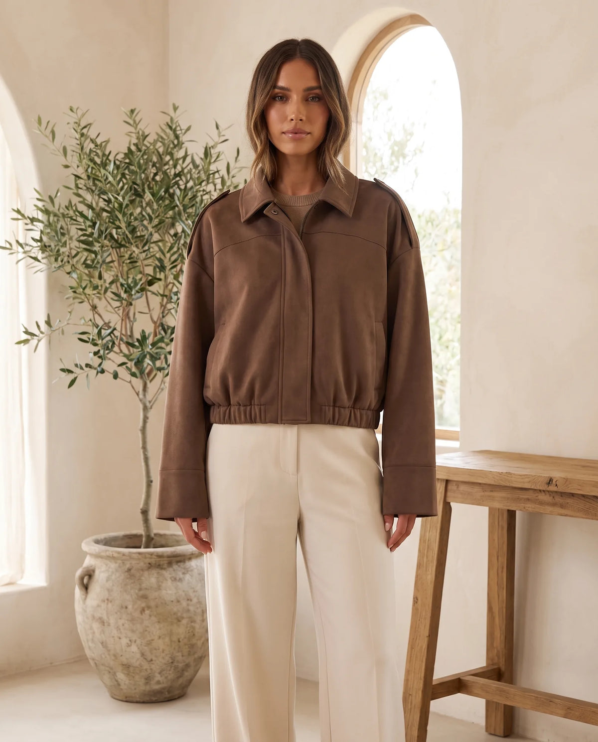 Hadley Faux Suede Jacket for Women - Oversized Shirt Jacket in Chocolate Brown