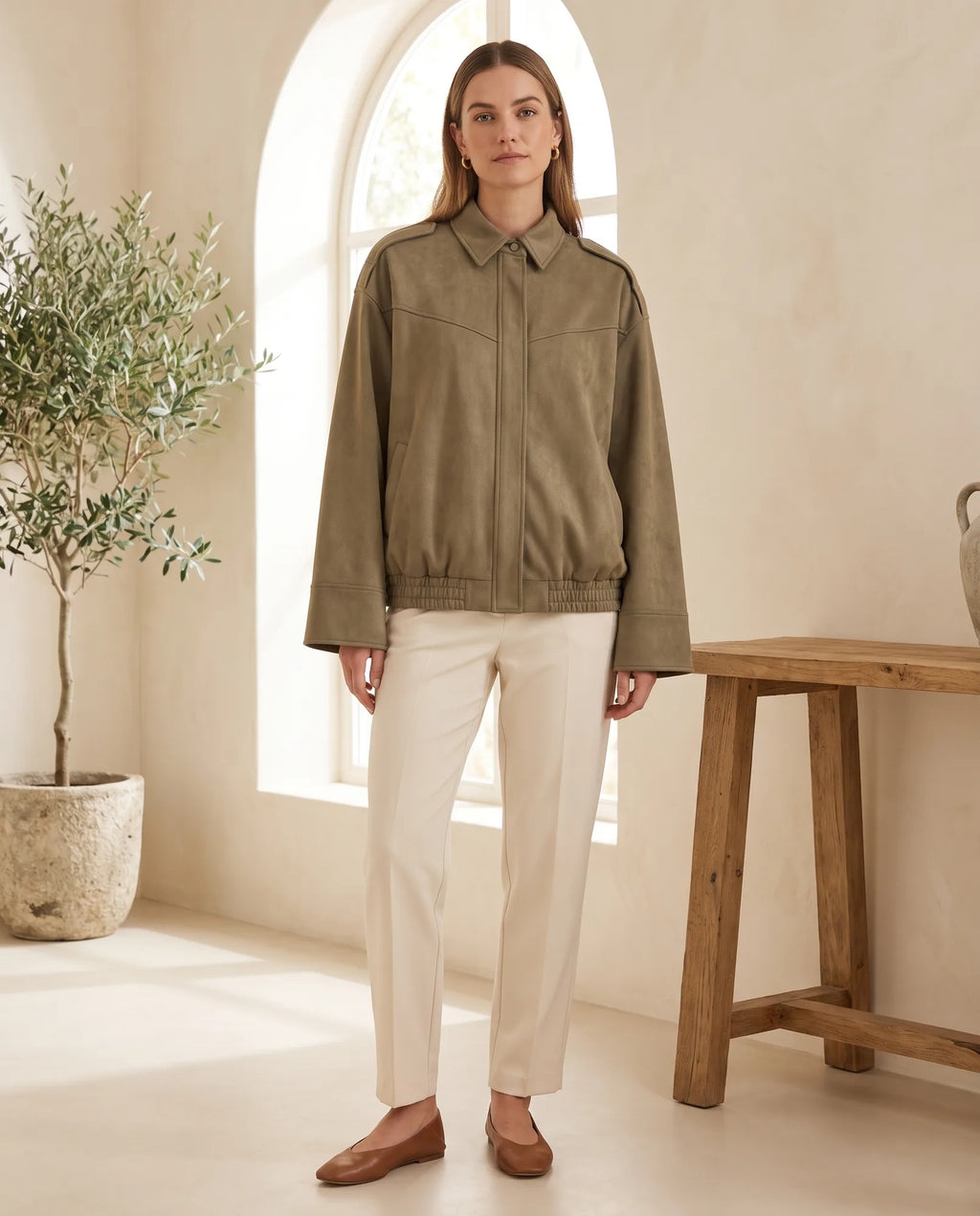 Hadley Faux Suede Jacket for Women - Oversized Shirt Jacket in Green