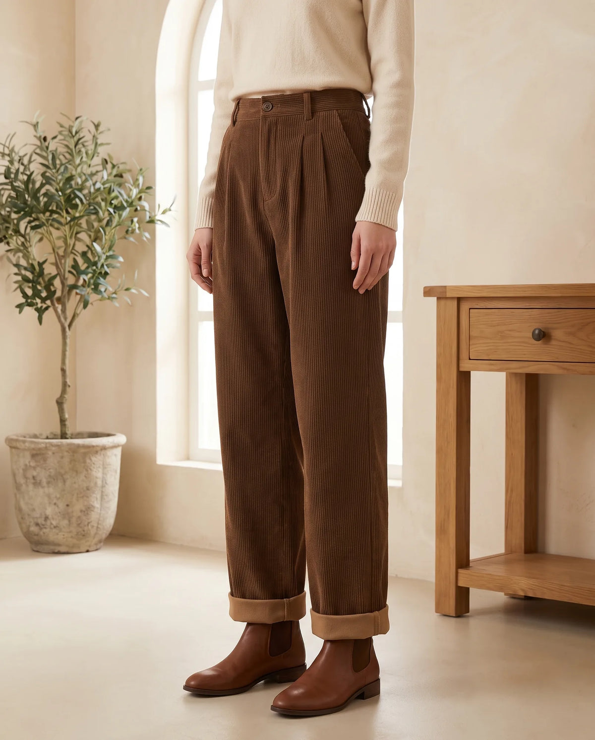 Tilda High Waist Wide Leg Pants for Women – Brown — side