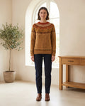 Ingrid Fair Isle Sweater for Women - Nordic Pattern Knit Pullover in Brown