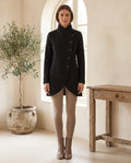 Simone Asymmetric Button Funnel Neck Coat for Women – Black — front