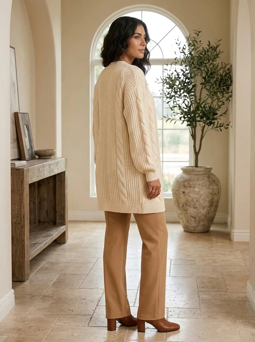 Juniper Chunky Cable Knit Cardigan for Women - Open Front Oversized with Patch Pockets additional view