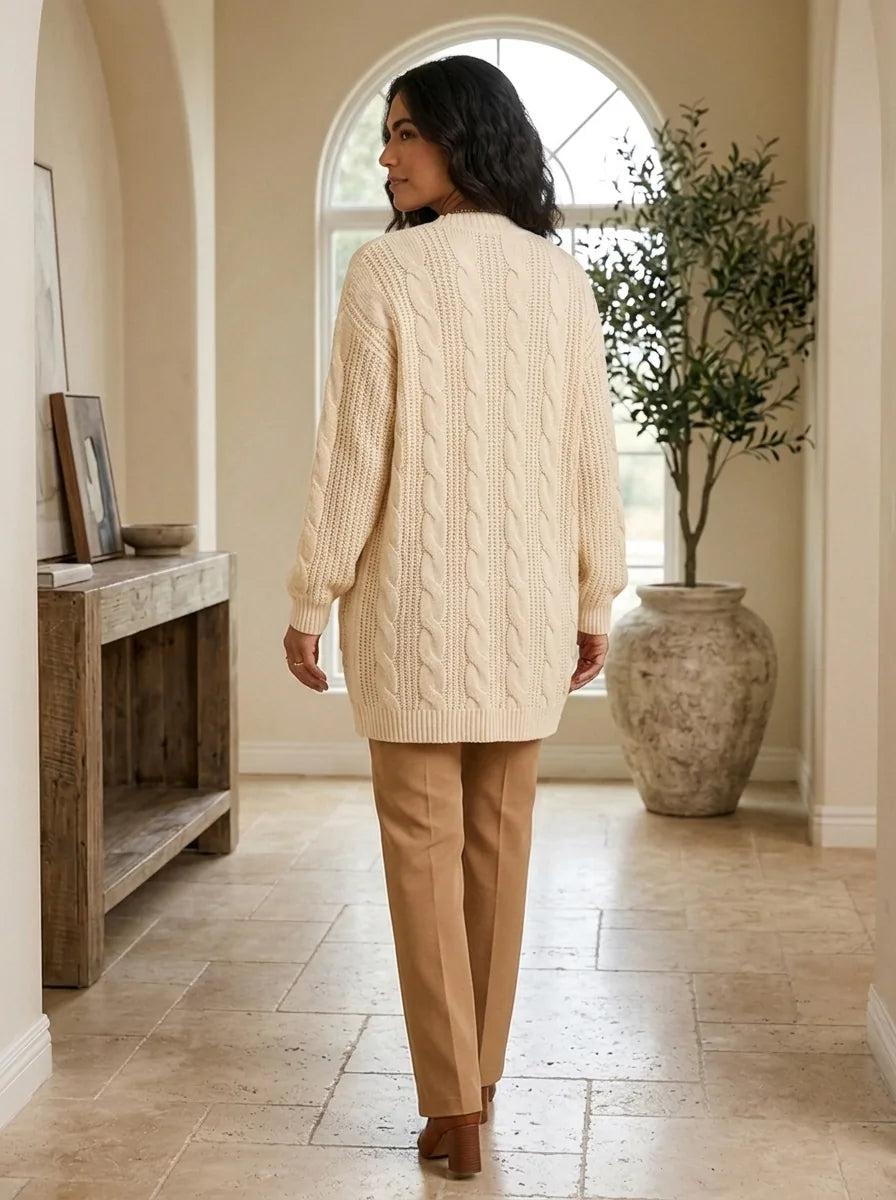 Juniper Chunky Cable Knit Cardigan for Women - Open Front Oversized with Patch Pockets additional view