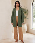 Juniper Chunky Cable Knit Cardigan for Women - Open Front Oversized with Patch Pockets in Green