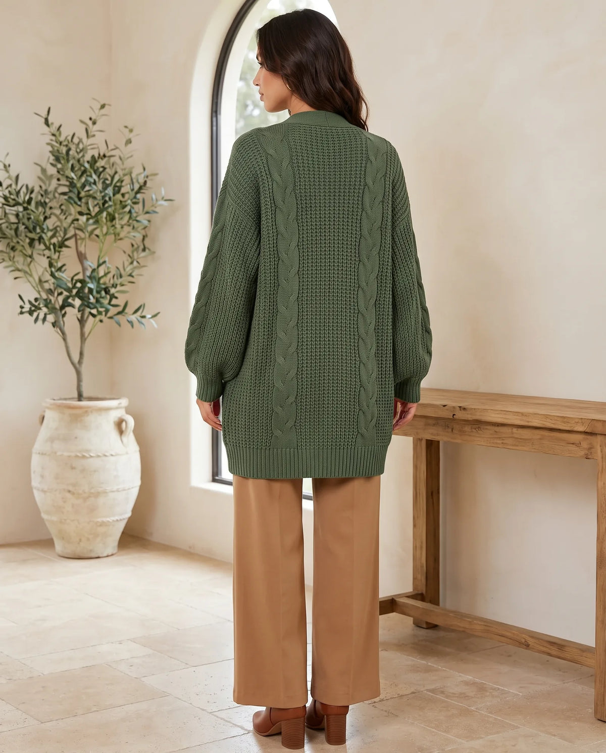 Juniper Chunky Cable Knit Cardigan for Women - Open Front Oversized with Patch Pockets additional view