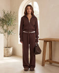 Winnie Knit Lounge Set with Wide Leg Pants – Chocolate Brown — front