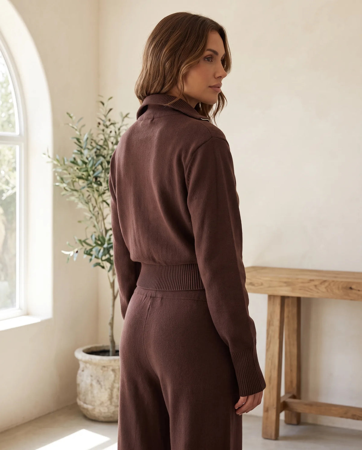 Winnie Knit Lounge Set with Wide Leg Pants – Chocolate Brown — side