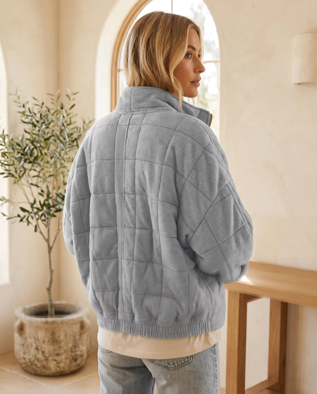 Marlowe Lightweight Quilted Jacket for Women – Light Grey — side