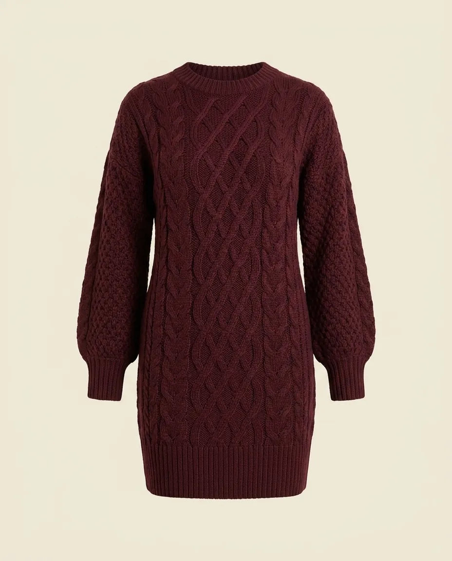 Maren Sweater Dress for Women - Oversized Cable Knit Crew Neck additional view