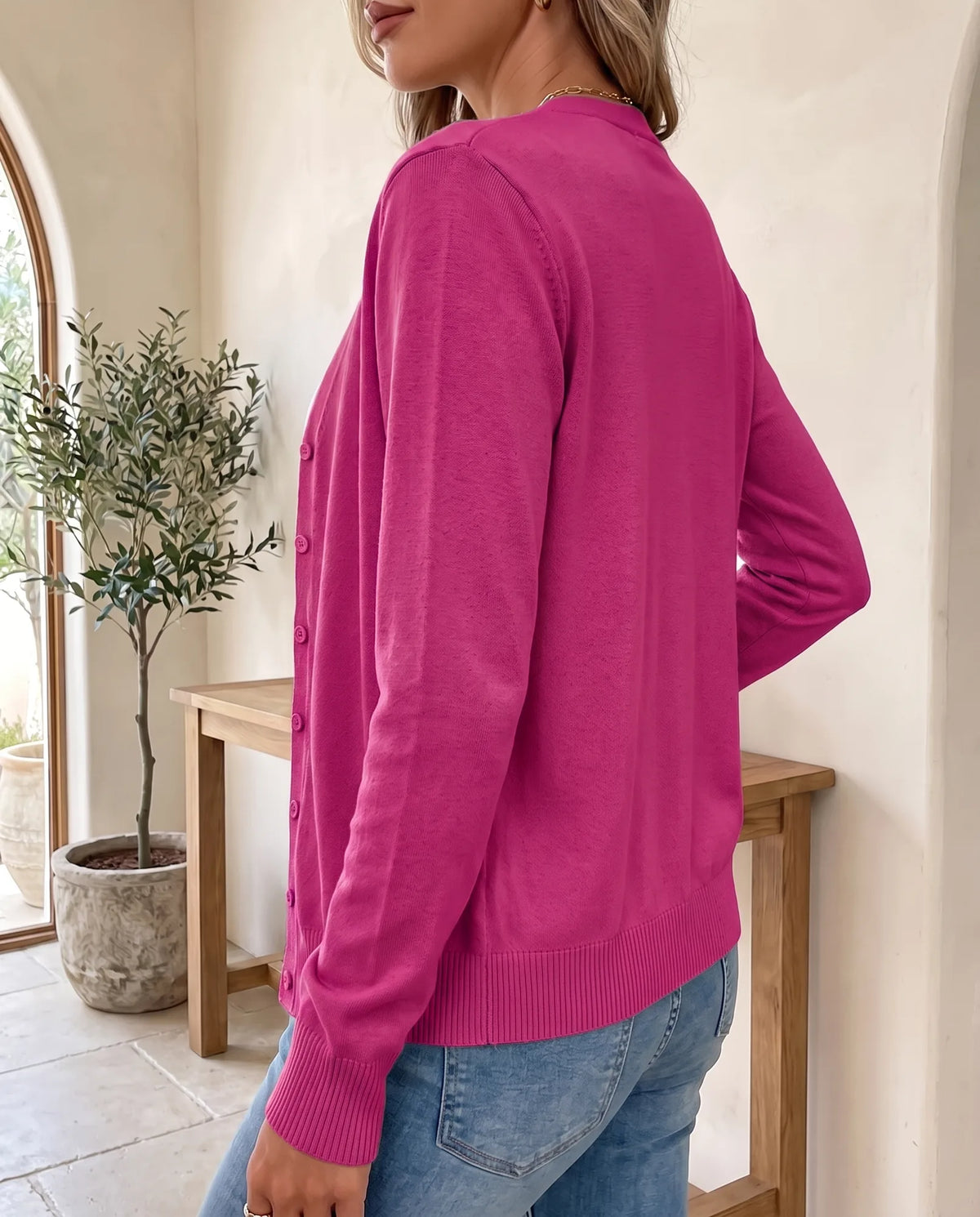 Odette Fine Knit Cardigan for Women - Button Front V-Neck additional view