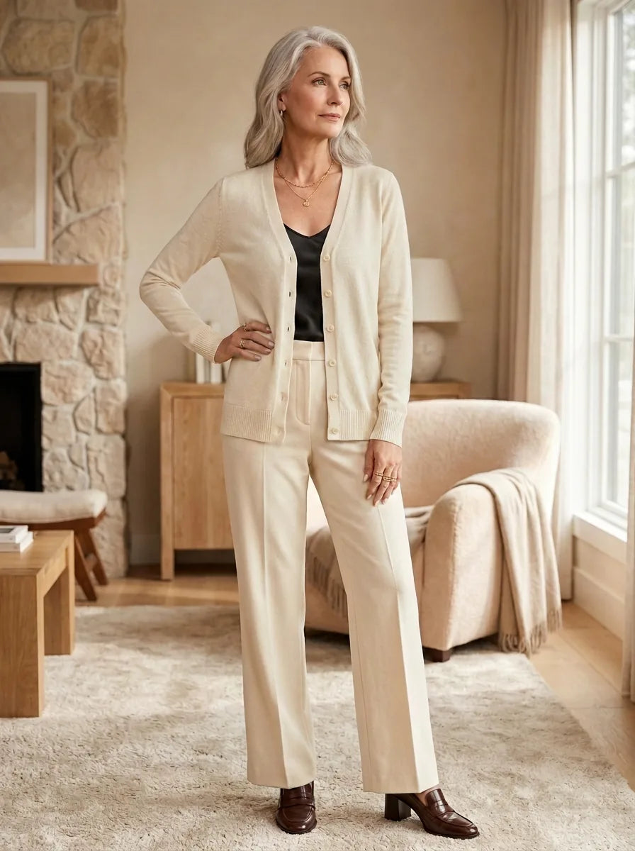 Odette Fine Knit Cardigan for Women - Button Front V-Neck in White