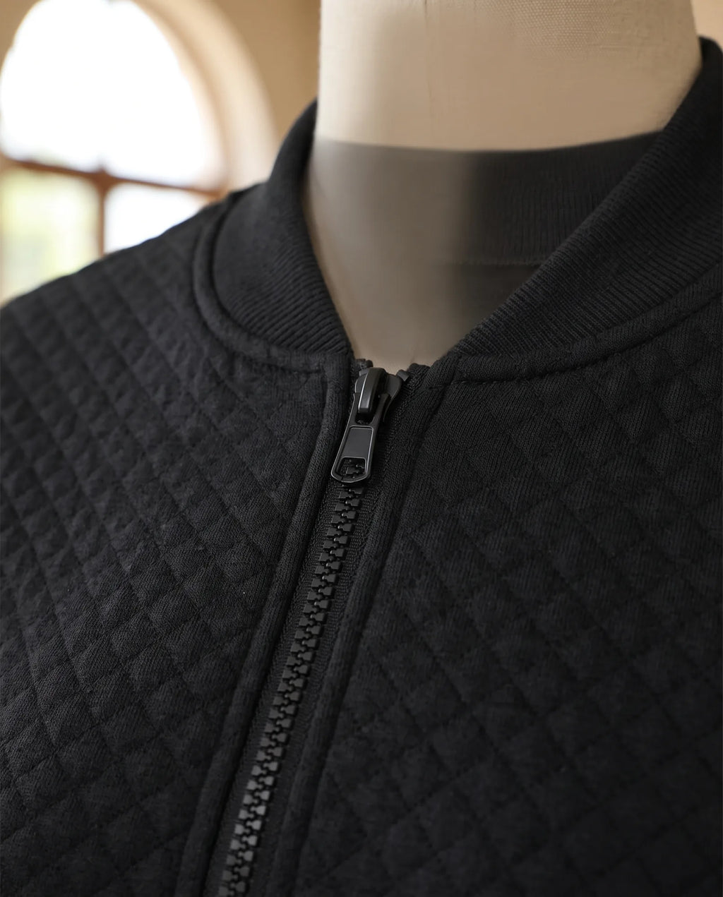 Etta Quilted Bomber Jacket for Women – Black — detail