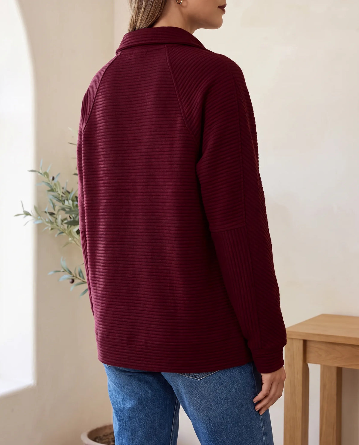 Quarter Zip Sweater for Women - Ribbed Knit Stand Collar Pullover additional view