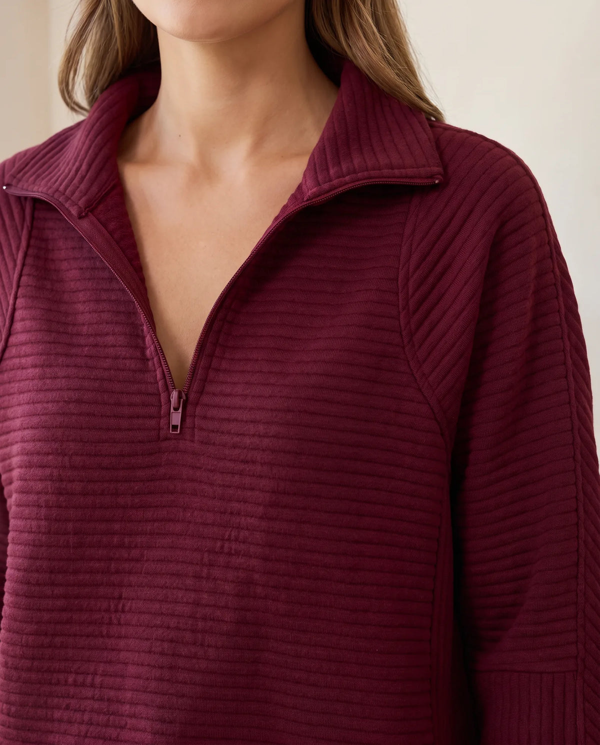 Quarter Zip Sweater for Women - Ribbed Knit Stand Collar Pullover additional view