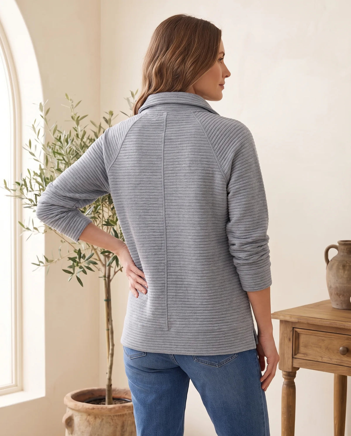 Quarter Zip Sweater for Women - Ribbed Knit Stand Collar Pullover additional view