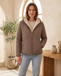 Freya Quilted Puffer Jacket for Women – Taupe — front