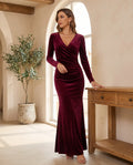 Genevieve Long Sleeve Cocktail Maxi Dress for Women – Wine — front
