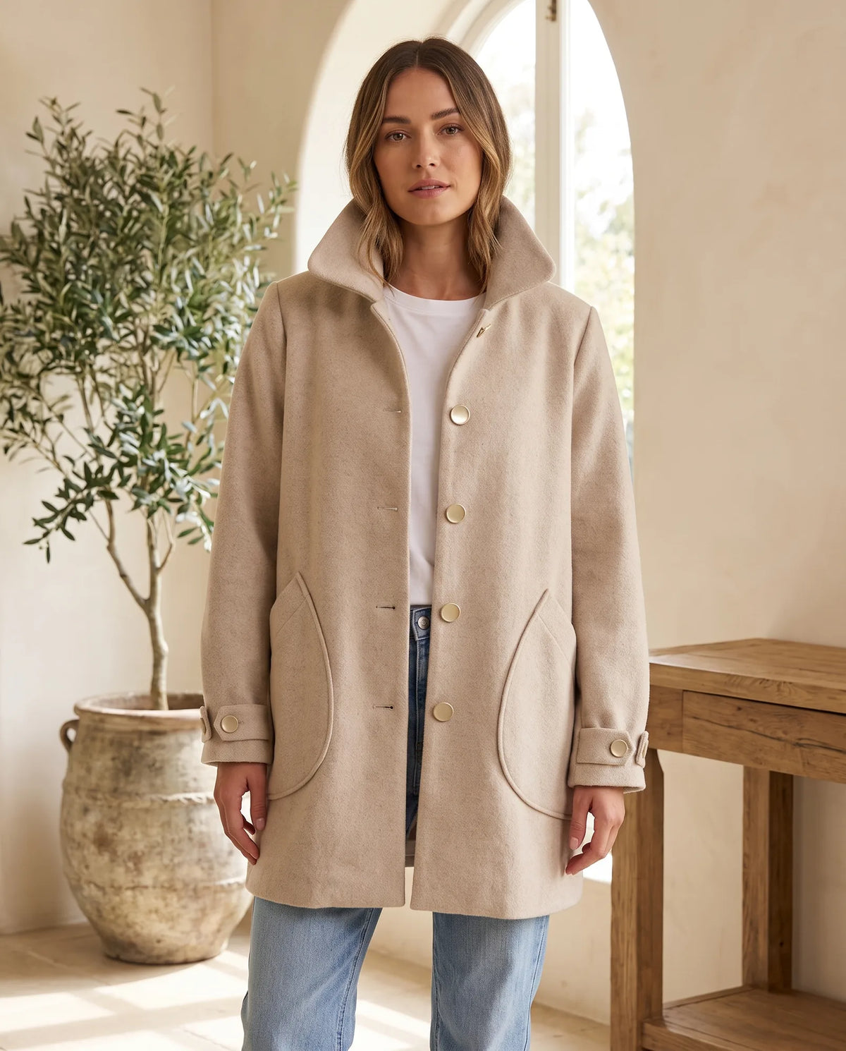 Margot Women's Oversized Longline Coat – Oatmeal — front