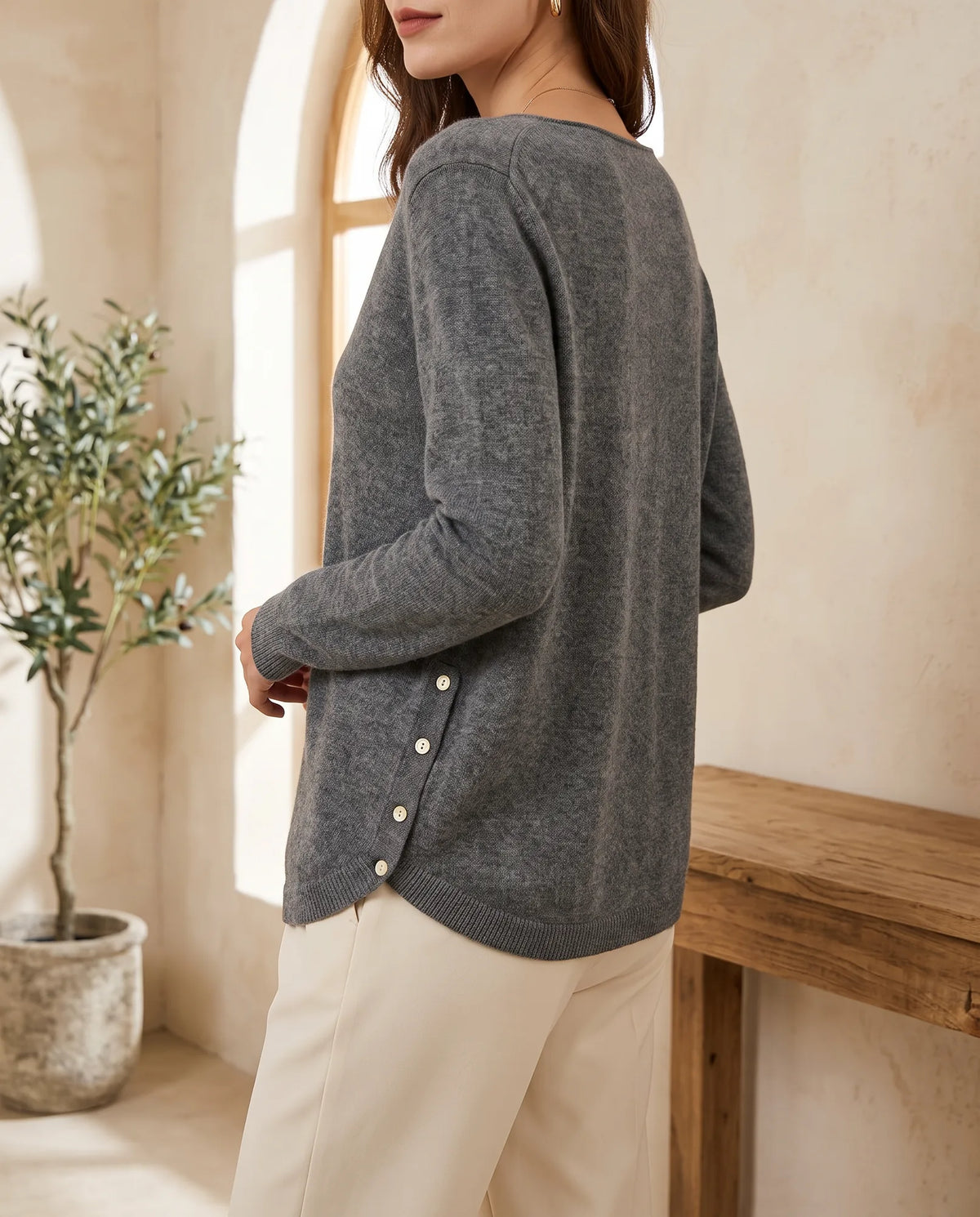 Rosalind Asymmetric Button Cardigan for Women – Charcoal — side