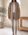 Wren Oversized Cardigan for Women - Fluffy Knit Snap Button Front in Beige