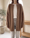Wren Oversized Cardigan for Women - Fluffy Knit Snap Button Front in Dark Brown