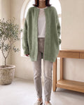 Wren Oversized Cardigan for Women - Fluffy Knit Snap Button Front in Sage Green