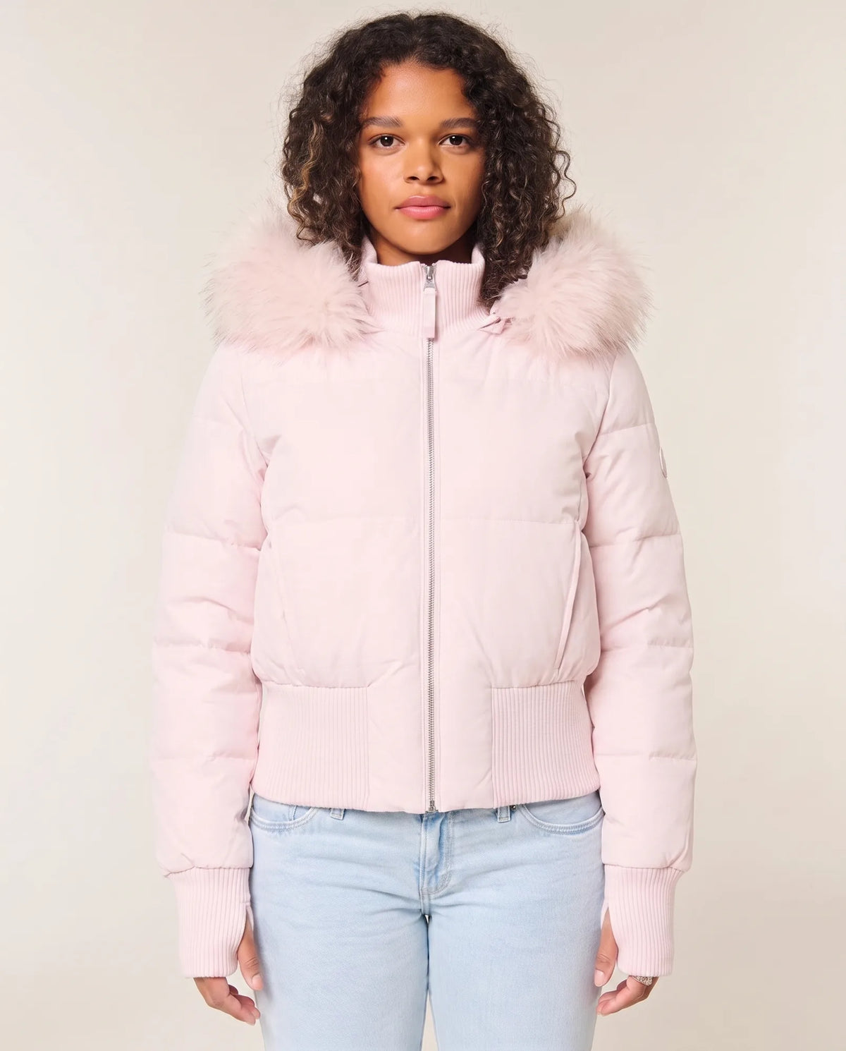 Blythe Puffer Jacket for Women - Cropped Hooded Zip-Up - Pink - front