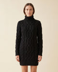 Cecily Sweater Dress for Women - Cable Knit Turtleneck Long Sleeve - Black - front