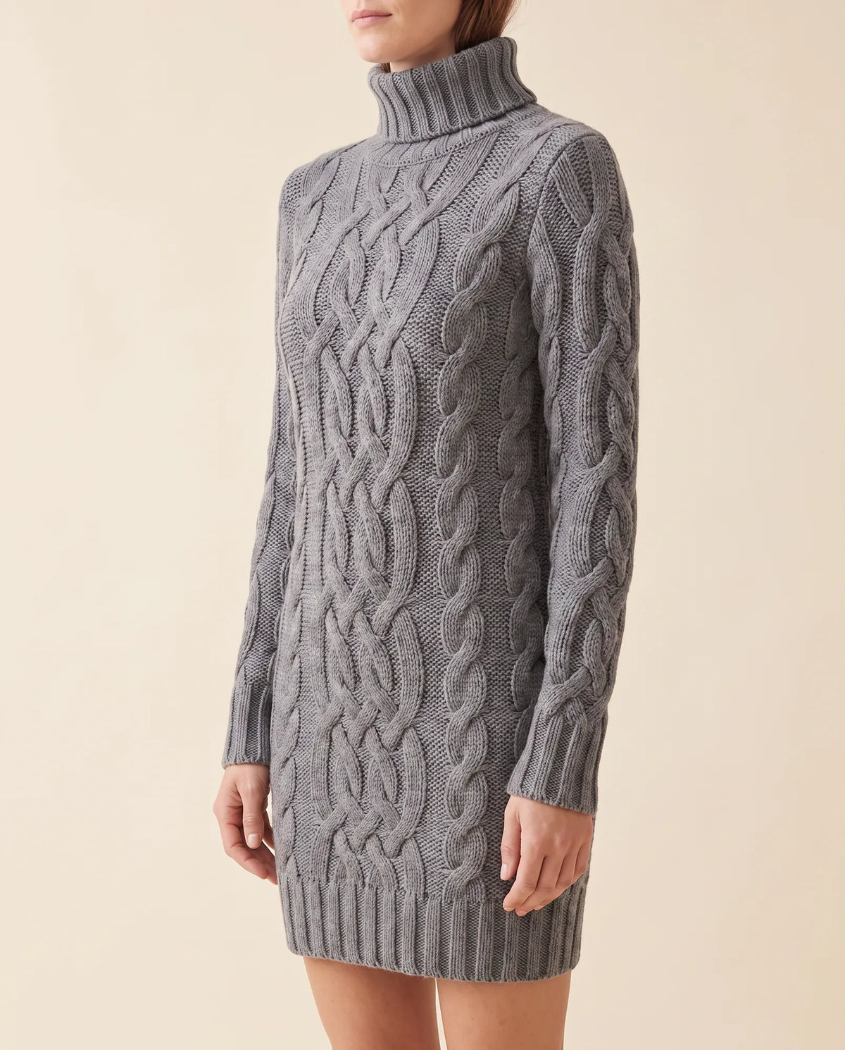 Cecily Sweater Dress for Women - Cable Knit Turtleneck Long Sleeve - Grey - side