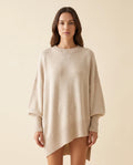 Daphne Sweater for Women - Oversized Asymmetric Hem Crew Neck - Beige - front