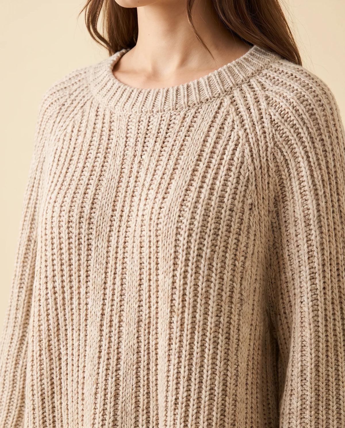 Eloise Sweater for Women - Oversized Poncho-Style Curved Hem Round Neck - Beige - detail