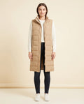 Esme Puffer Vest for Women - Longline Hooded Sleeveless - Beige - front