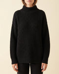Fern Turtleneck Sweater for Women - Oversized Chunky Knit Drop Shoulder - Black - front