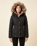 Iris Puffer Jacket for Women - Hooded Padded Winter Zip-Up - Black - front