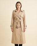 Nell Trench Coat for Women - Double-Breasted Belted Longline - Beige - front