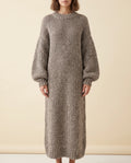 Noelle Maxi Sweater Dress for Women - Chunky Knit Oversized Balloon Sleeve - Grey - front