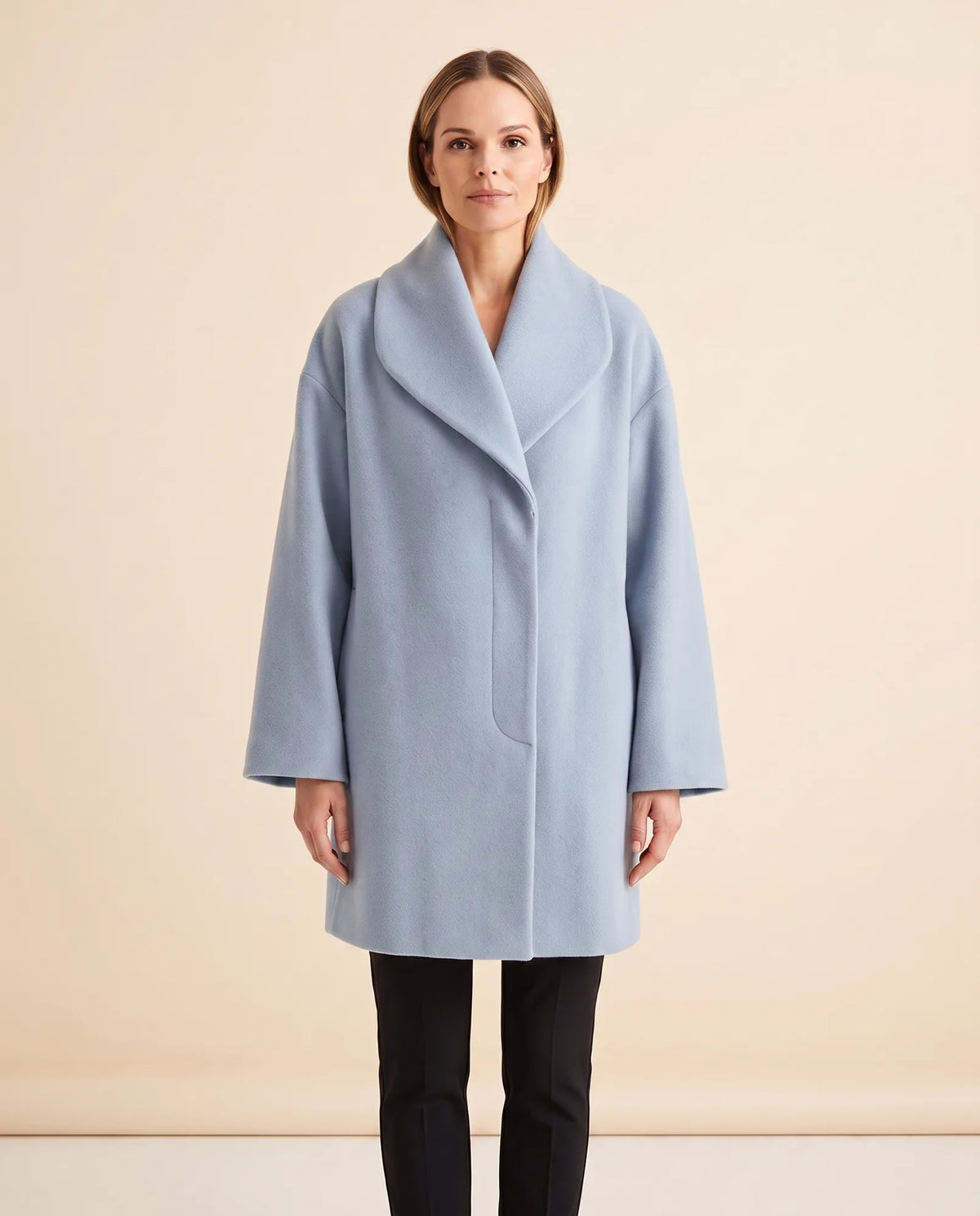 Opal Wrap Coat for Women - Shawl Collar Swing Fit - Blue - front