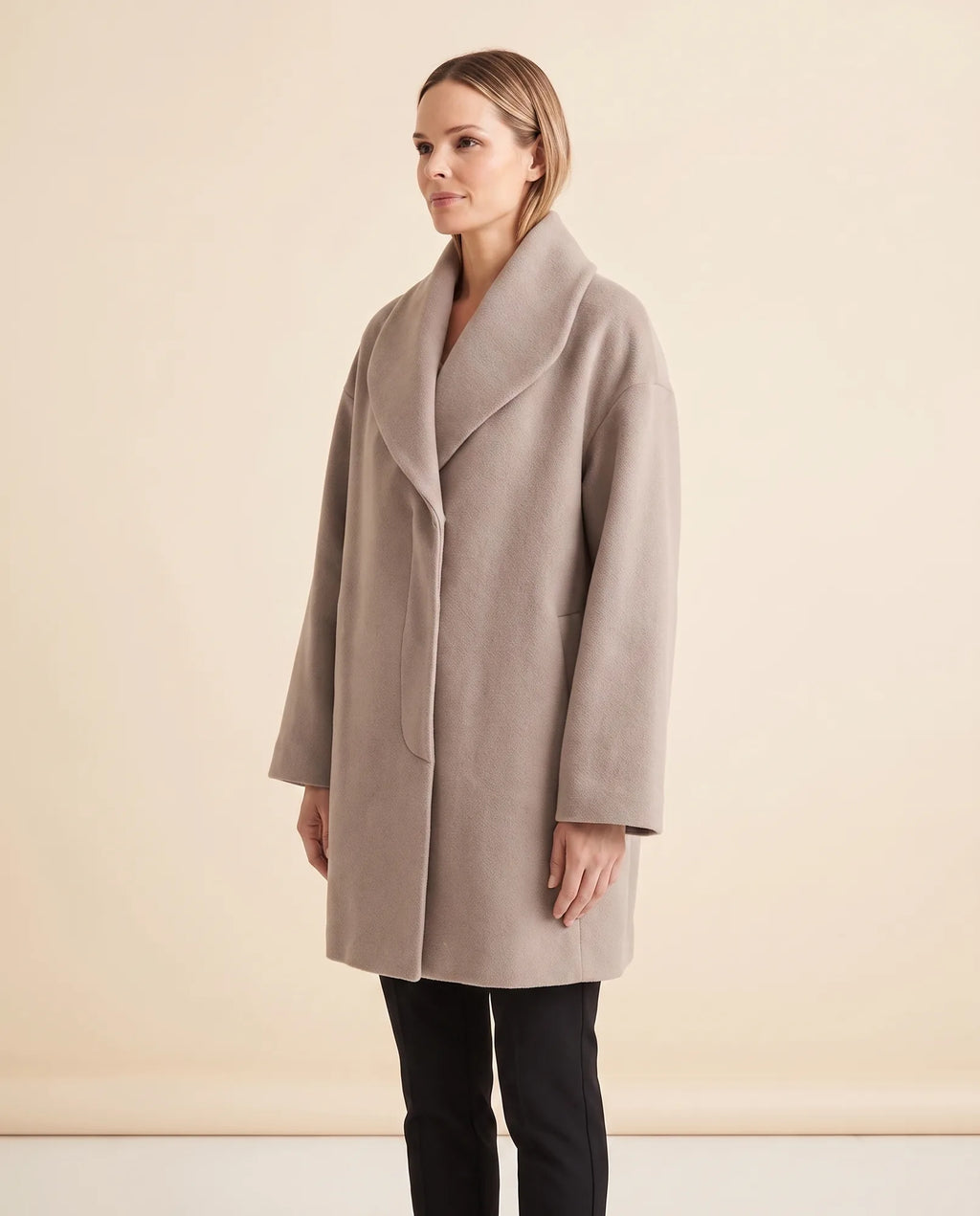 Opal Wrap Coat for Women - Shawl Collar Swing Fit - Khaki - side