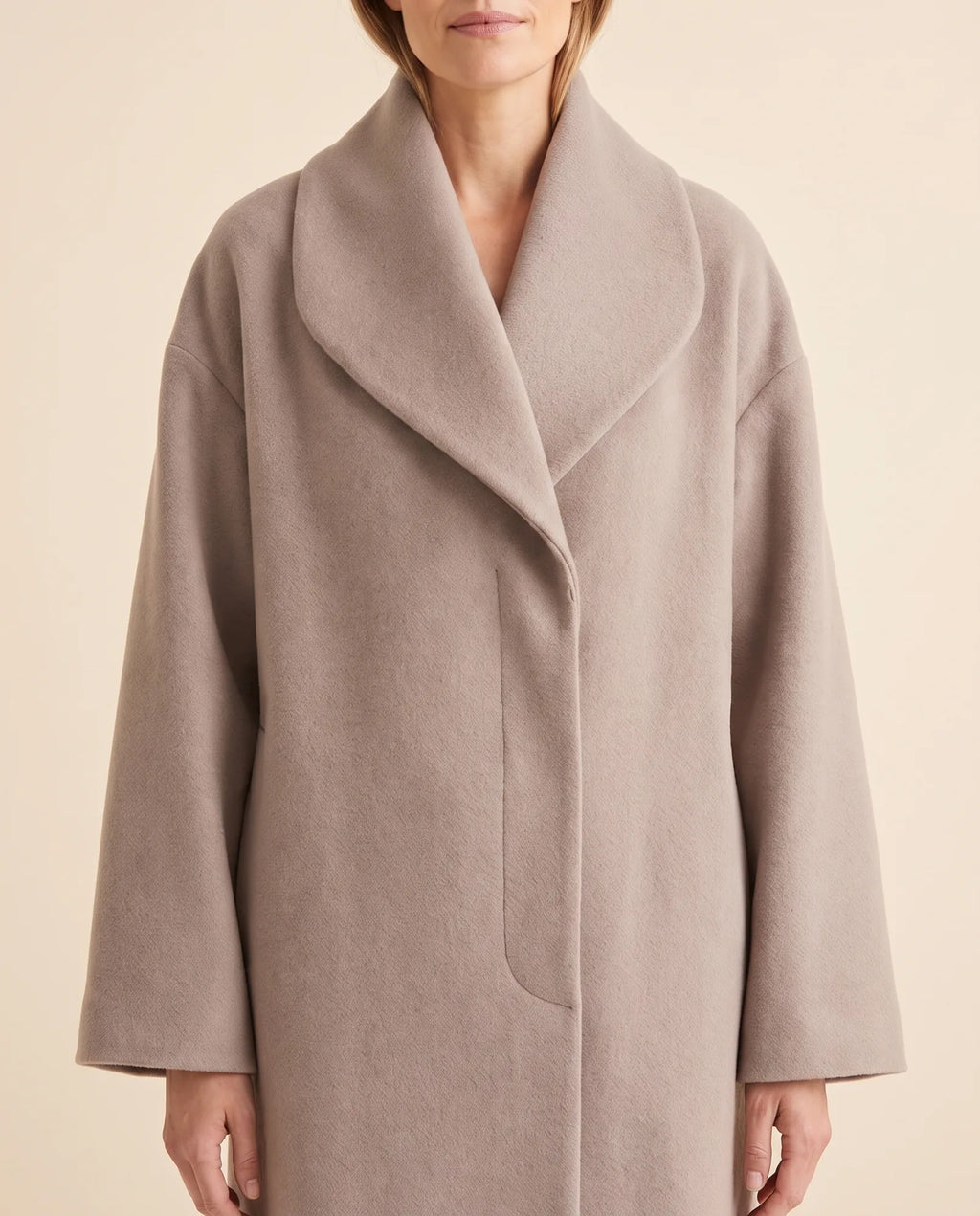 Opal Wrap Coat for Women - Shawl Collar Swing Fit - Khaki - detail