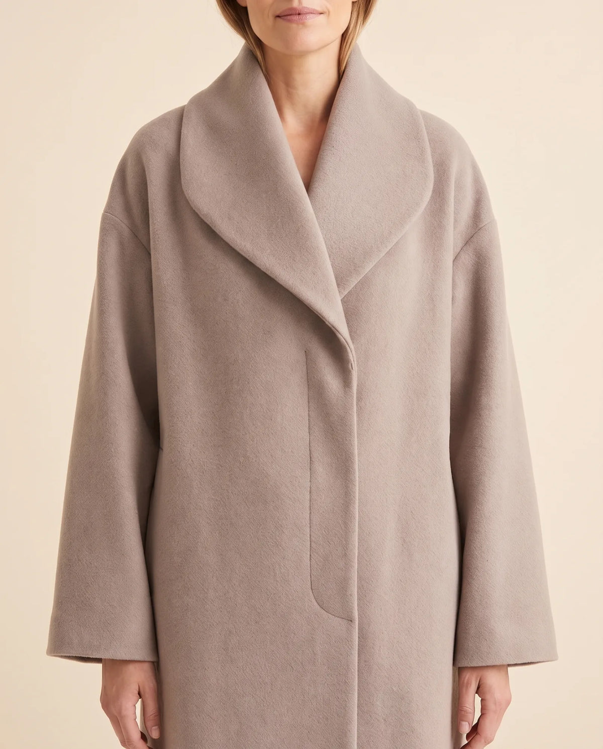 Opal Wrap Coat for Women - Shawl Collar Swing Fit - Khaki - detail