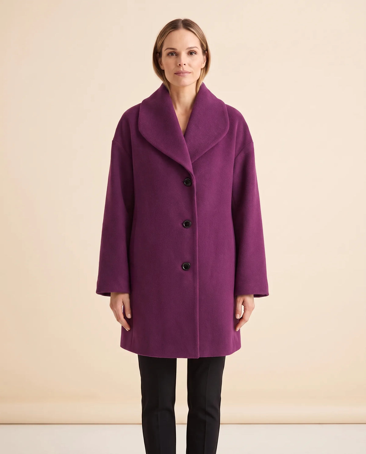 Opal Wrap Coat for Women - Shawl Collar Swing Fit - Purple - front
