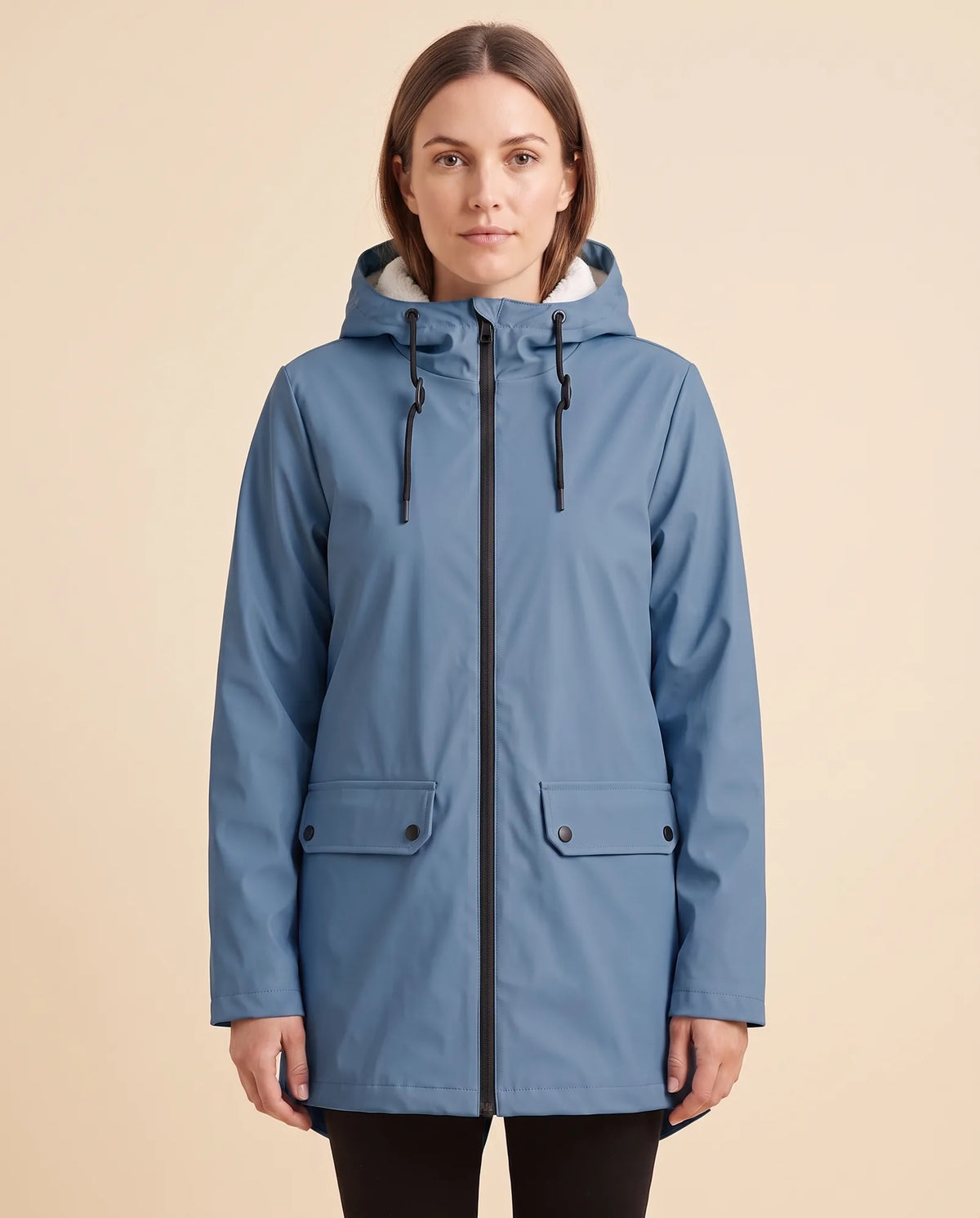 Pearl Hooded Coat for Women - Zip-Up Lined Winter Warm - Blue - front