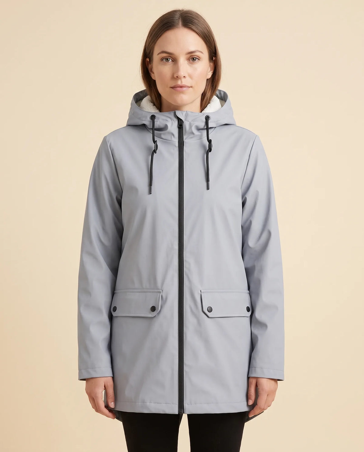 Pearl Hooded Coat for Women - Zip-Up Lined Winter Warm - Grey - front